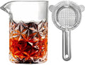 Cocktail Mixing Glass Set with Hawthorne Strainer, 2-Piece Crystal Kit, Bar Trainer, Old Fashioned Mixing Glass