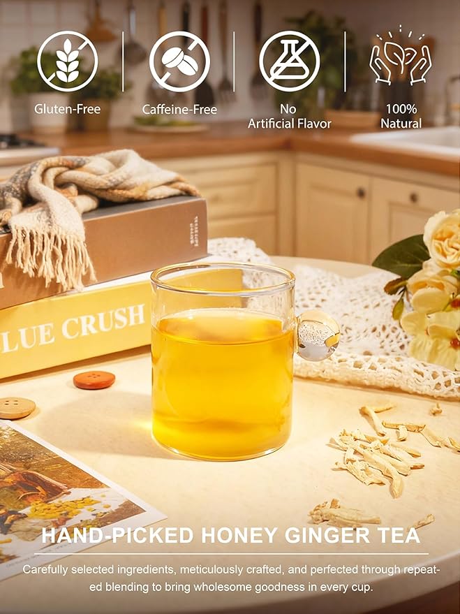TeeLux Honey Ginger Tea Bags, Warming Blend with Ginger, Fennel, Rooibos & Rosehips, Smooth & Spicy, Caffeine Free, 100 Count
