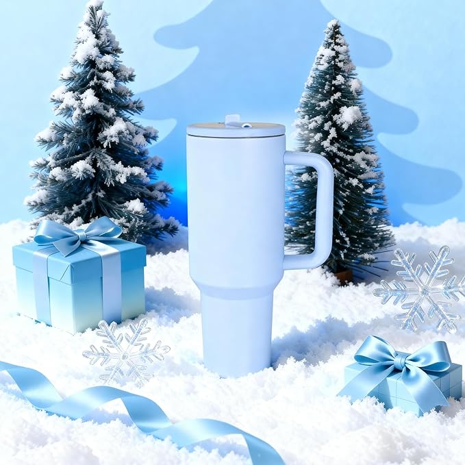 40 oz Insulated Tumbler with Handle,Flip Straw,Lid & Rubber Base Stainless Steel Water Bottle - Leak Proof Vacuum Insulated Mug BPA Free Reusable Travel Cup Gifts for Women/Men (light blue)