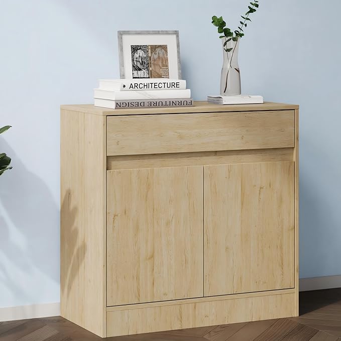 Buffet Cabinet with 2 Doors and Drawer, Coffee Bar Cabinet with Adjustable Shelf, Modern Kitchen Buffet Sideboard for Living Room, Kitchen, Natural