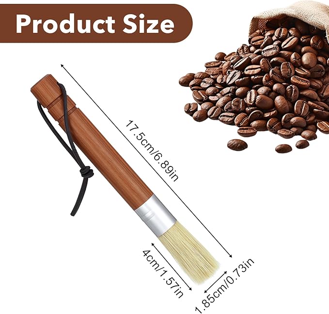 2-Pack Coffee Grinder Cleaning Brush, Coffee Grinder Brushes Coffee Brush with Natural Rosewood Handle and Boar Bristle, Espresso Machine Cleaning Tool Barista Brushes with Hanging Loop