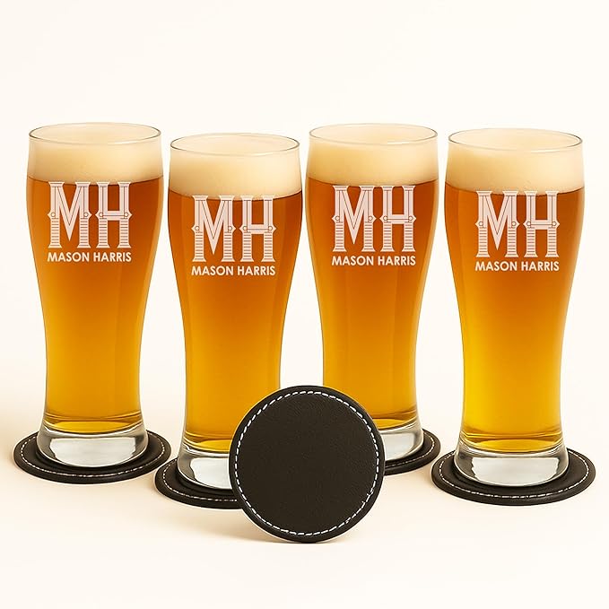 Custom Beer Glass Gifts for Men - Personalized Drinking Pint Glasses Etched for Husband, Dad, Boyfriend - Great for Valentine's, Housewarming, Birthday, Anniversary