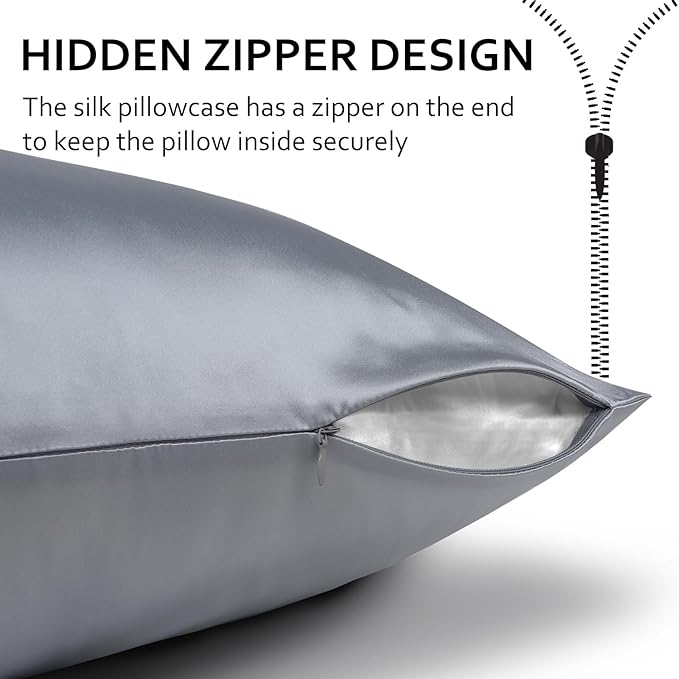 Ravmix Silk Pillow Cases with Zipper, 21momme Mulberry Silk Pillowcase for Hair Skin Health, Soft Smooth Breathable Cool Pillow Cover for Beauty Sleep with Gift Box 1PC(King 20"x36", Lilac Grey)