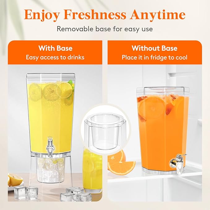 Lifewit 1 Gallon Plastic Drink Dispenser, Juice Containers with Lid for Party, Ice Beverage Dispenser with Stand for Lemonade/Soda/Tea, BPA Free