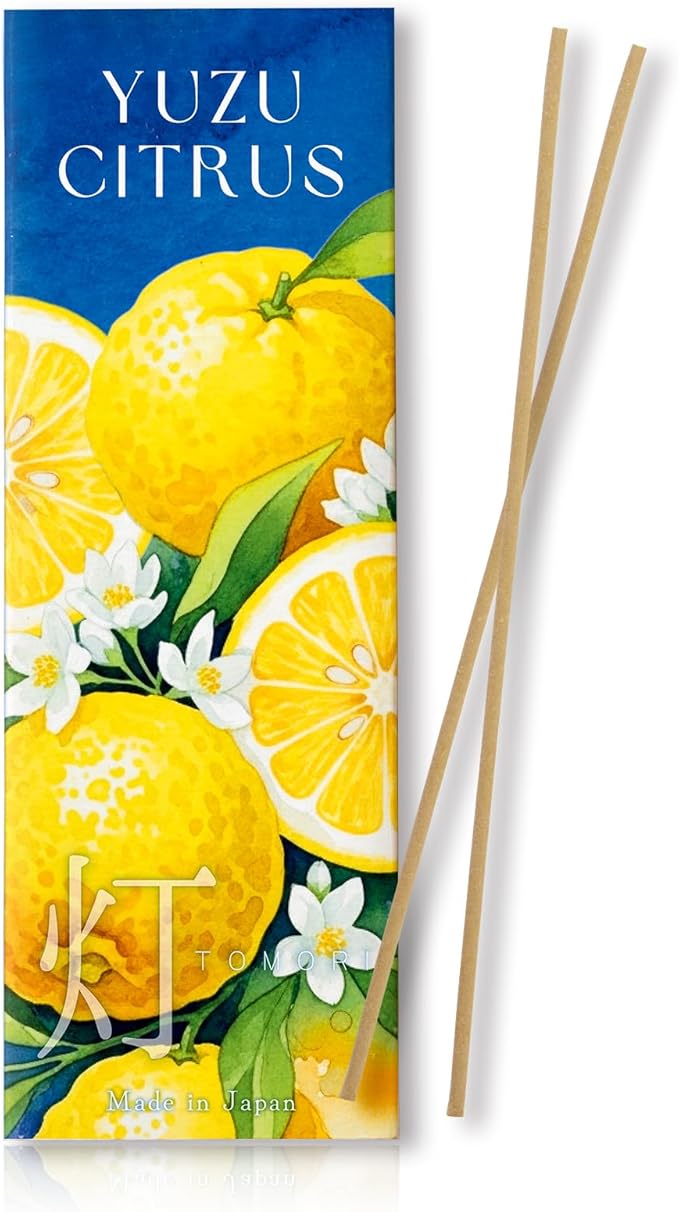 Yuzu Citrus Luxury Japanese Incense Sticks 60sticks Lemon Orange Mndarin Musk Coreless Low Smoke Natural Charcoal Free Non Toxic Aromatherapy Meditation Calming Stress Relief Relaxation Yoga TOMORI
