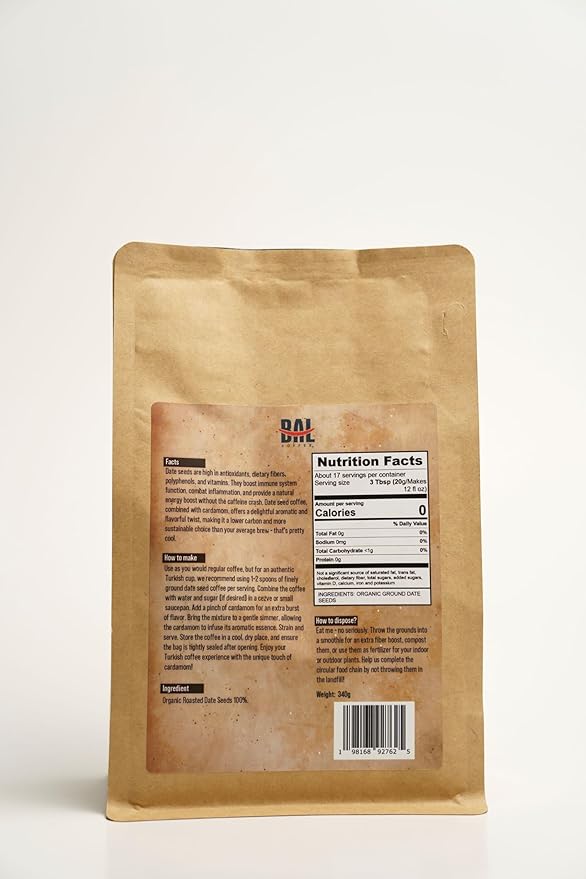 BAL Coffee Alternative Eastern Brew - 12 oz /340 g | Caffeine-Free & Vegan-Friendly | Substitute Brews & Tastes like Original Coffee | Smooth Grind Crafted from Date Seeds | Rich & Smooth flavor