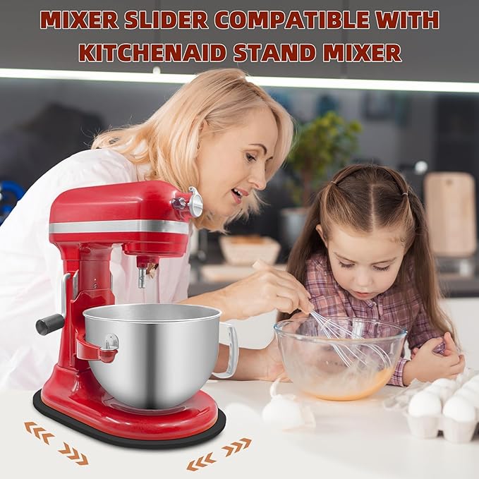 Mixer Slider Compatible with 5.5-8 QT Kitchen Aid Stand Mixers, Kitchen Countertop Storage Mover Sliding Caddy Mixer Slider Mat for Kitchen Aid Stand Mixer Accessories Attachment (Bamboo - Black)