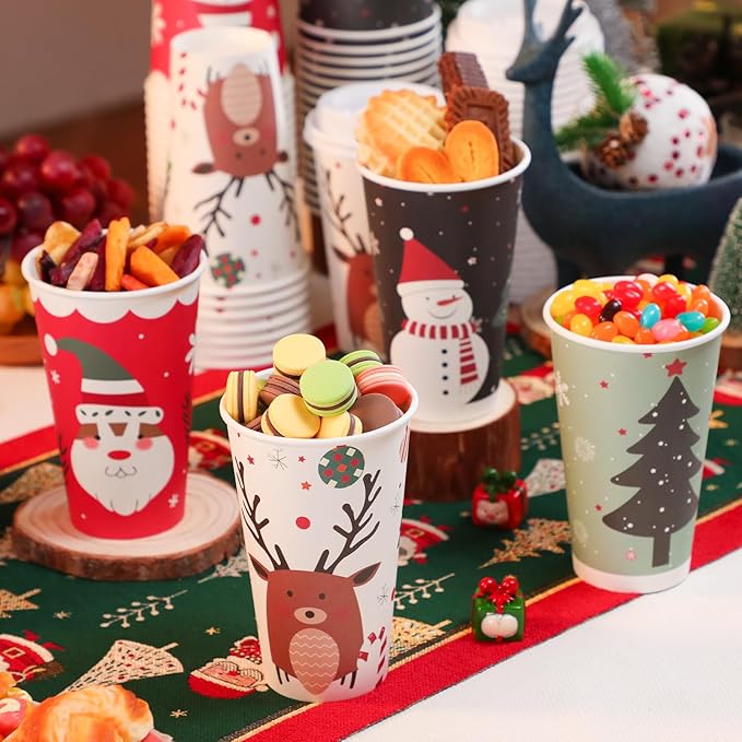 100 Pack 16 oz Christmas Coffee Cups with Lids, Disposable To Go Paper Coffee Cups for Hot/Cold Drinks Office Home Shop Event (Colorful)