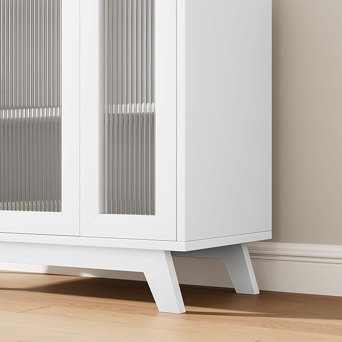 GarveeHome 36 Inch Coffee Bar Buffet Cabinet with Fluted Glass Doors and Gold Handles, Modern Sideboard Storage with Adjustable Shelves, for Kitchen Dining Room Living Room Entryway, White