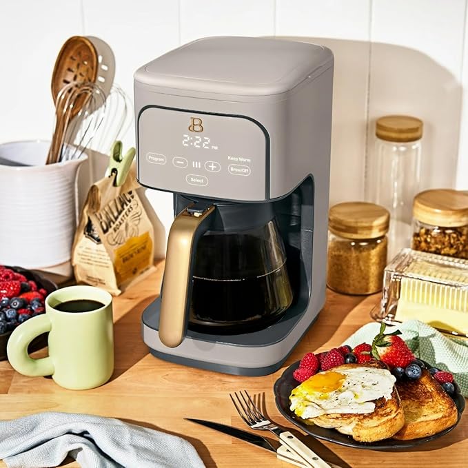 Beautiful 12 Cup Programmable Coffee Maker, Drip Coffee Machine with Glass Carafe, Automatic Brew Strength Control, Espresso Maker Function, Compact Espresso Machine (Porcini Taupe)