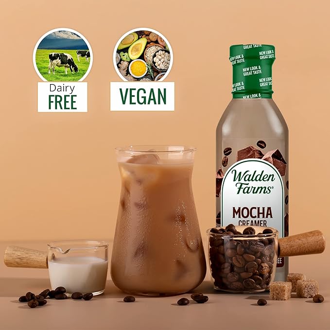 Walden Farms Mocha Coffee Creamer – Zero Calorie, Fat-Free, Sugar-Free, Low Carb, Keto-Friendly, Dairy-Free, Vegan – 2-Pack, 12 oz Bottles