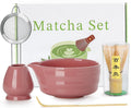 5PCS Pink Matcha Set - 17OZ Ceremonial Bowl with Spout, Bamboo Whisk (Chasen), Stainless Sifter, Scoop & Holder, Matcha Kit for Matcha Lovers, Pink