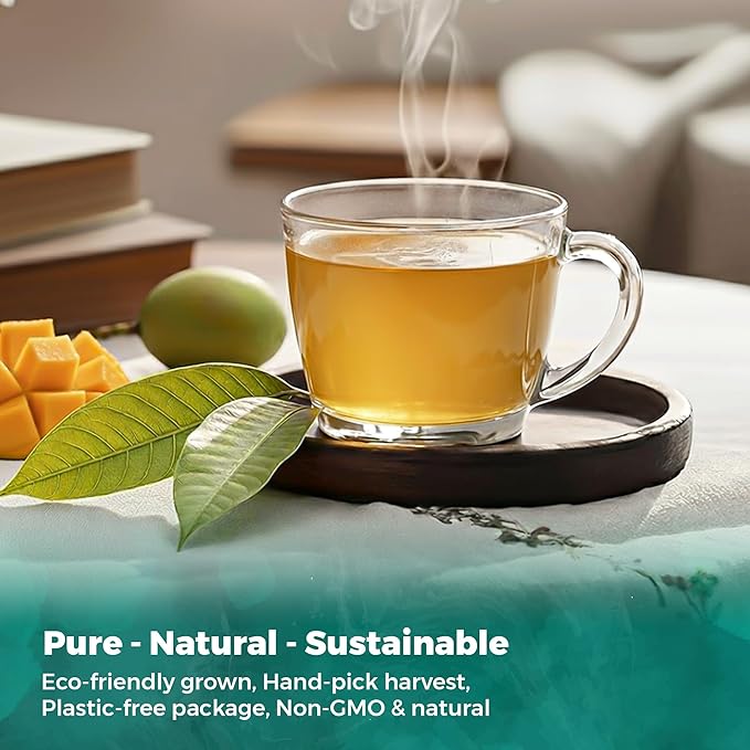 USA Fresh Mango Leaf Tea – 100% Pure, Wild-Harvested Herbal Tea, Naturally Caffeine-Free, No Additives or Preservatives, Premium Loose Leaf, Grown and Packed in the USA (250 Leaves)