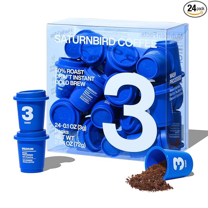SATURNBIRD Instant Coffee Cold Brew，Coffee Packets of Medium Roast, 100% Arabica, Enjoy Hot/Cold Freeze Dried Iced Coffee, 24 Single Servings for Home, Travel, Office (NO.3)
