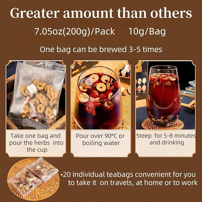 Eastrue Ginger Jujube Tea for Women-Traditional Chinese Herbal Tea Blend Ginger Root,Red Dates,Goji Berry,Longan, Sweet & Spicy,Caffeine Free Tea,Organic,Non-GMO,100% Natural (200g/20Bags)