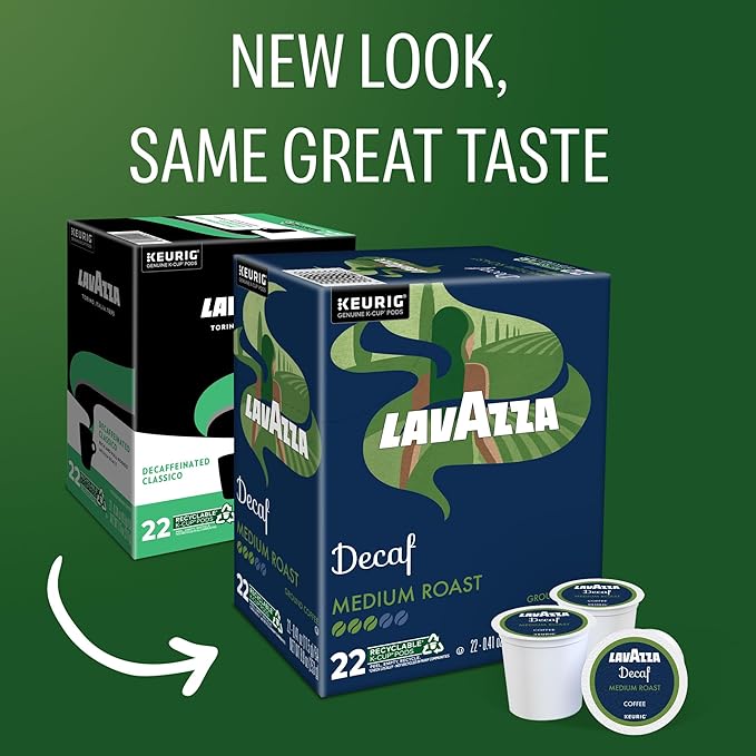 Lavazza Decaf, Single-Serve Keurig K-Cup Pods, Medium Roast Coffee, 88-Count Box (4 Packs of 22)