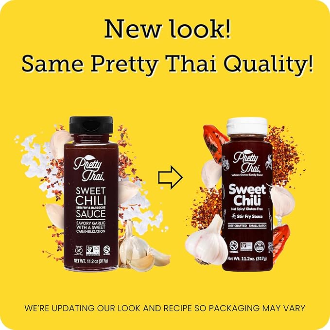 Pretty Thai Sweet Chili Sauce, Gluten Free Certified Non-GMO Authentic Vegan Stir Fry, BBQ Condiment, Dipping Sauce, Rice Seasoning, 100% Natural (Pack of 3)