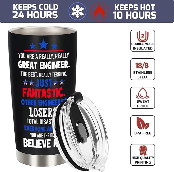 Engineer Gifts for Men, Engineering Gifts for Engineers - Mechanical Software Aerospace Electrical Civil Engineering Gift, 20 OZ Stainless Steel Insulated Travel Coffee Tumbler Cup