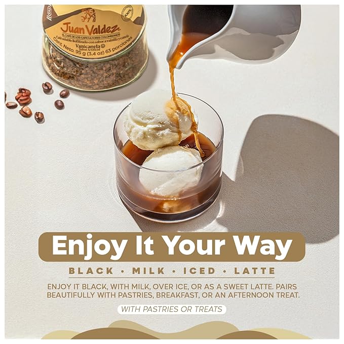 Juan Valdez Freeze-Dried Instant Coffee - Vanilla Cinnamon Flavor | 100% Colombian Arabica Beans | Sweet & Aromatic 100% Colombian Coffee | 3.35 oz / 95 g Jar | Easy to Prepare | 6 Pack