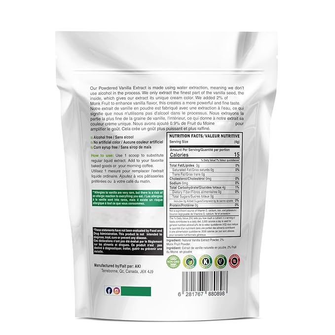 AKI Vanilla Extract Powder from Authentic Beans for Delicious Flavoring, Cooking, Baking, Drinks, Tea, Coffee, Smoothies, Cocktails - Sugar-Free & Alcohol-Free (10.58OZ/300g)