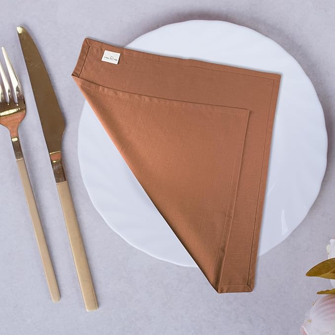 Urban Villa Cloth Napkins Set of 12 20x20 Inches 100% Cotton Napkins Cloth Washable Durable Reusable Absorbent Table Dinner Napkins Cloth for Thanksgiving Hotel Lunch Restaurant Parties – Rust Slub