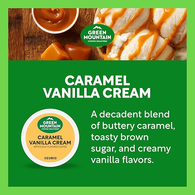 Green Mountain Coffee Roasters Caramel Vanilla Cream Coffee, Keurig Single-Serve K-Cup pods, Light Roast, 96 Count