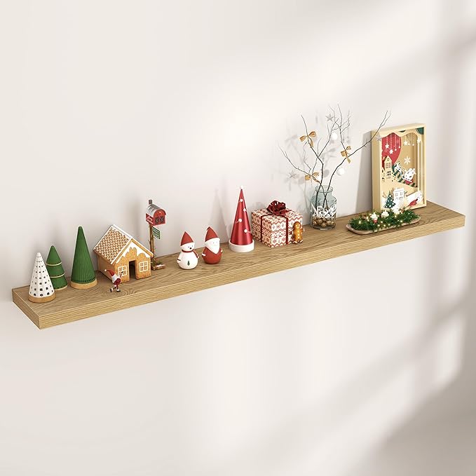 Floating Shelves for Wall, Engineered Wood Wall Shelves with Invisible Brackets for Living Room Bedroom Bathroom Office Kitchen Decor and Storage (Oak, 72" W x 9" D x 1.5" H) Set of 1