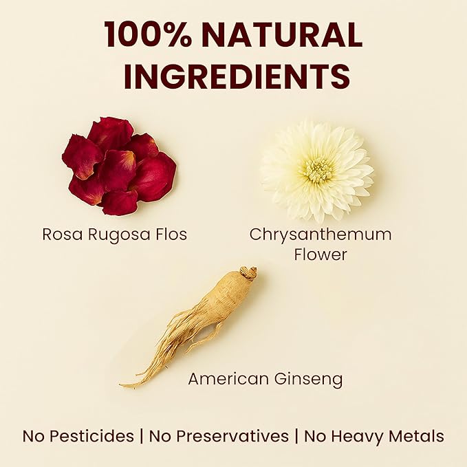 Herb Guru Floral Harmony Ginseng Herbal Blend with Rosa Rugosa and Chrysanthemum Flowers Natural Tea in Convenient Tea Bags | Herbal Infusion for Relaxation Wellness and Daily Balance