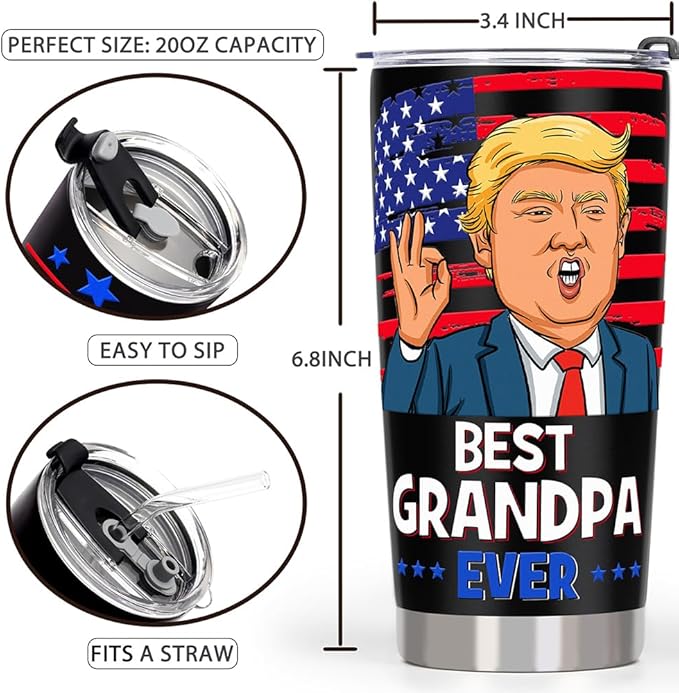Gifts for Grandpa, Best Grandpa Ever Tumbler Christmas Gifts - Great Grandfather Birthday Gift from Grandchildren Grandson Granddaughter, 20 OZ Stainless Steel Insulated Travel Coffee Tumbler Cup