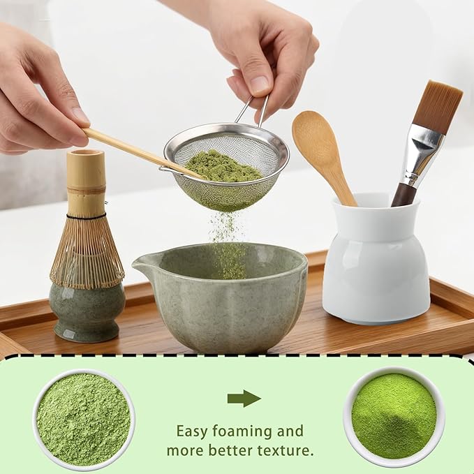 12 Pcs Matcha Whisk Set, Matcha Kit for Ceremony, Matcha Bowl with Spout, Perfect Matcha Making Kit for Matcha Lover, Gift for Friend/Family (12 Pack,Green)