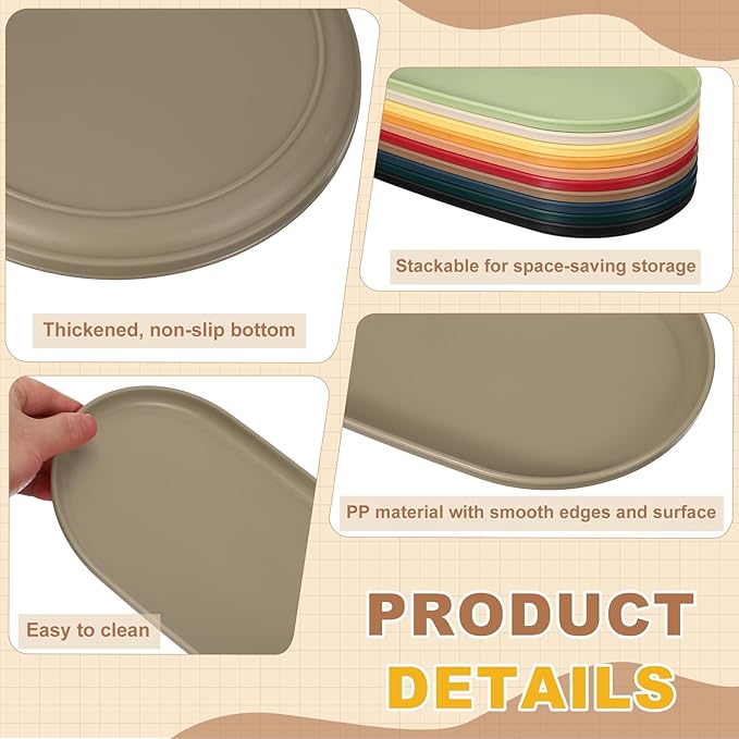 uxcell 2Pcs Fast Food Serving Trays, 12x6.6 Oval Reusable Restaurant Serving Trays for Kitchen Restaurant Coffee Fruit Burger Lunch Dessert, Khaki