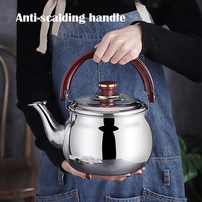 Tea kettle, Food Grade 304 Stainless Steel Tea Kettle for Stove top Whistling Teapot with Cool Touch Ergonomic Handle, Suitable for All Heat Sources(1.8L)