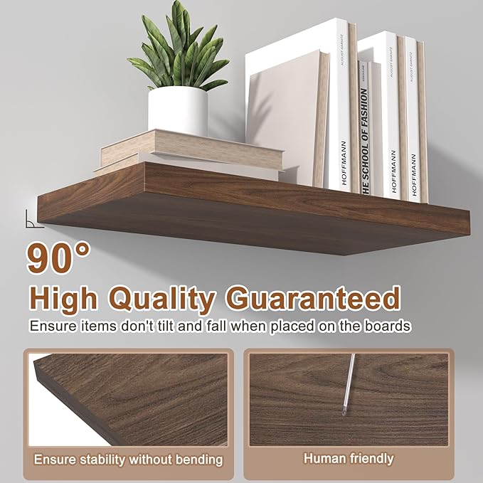 12 Inch Deep Floating Shelves for Wall 3 Pack Floating Shelfs Large Storage Space Wall Decor Display Shelf for Bathroom Living Room Bedroom Kitchen 36" W x 12" D x 1.2" H Walnut