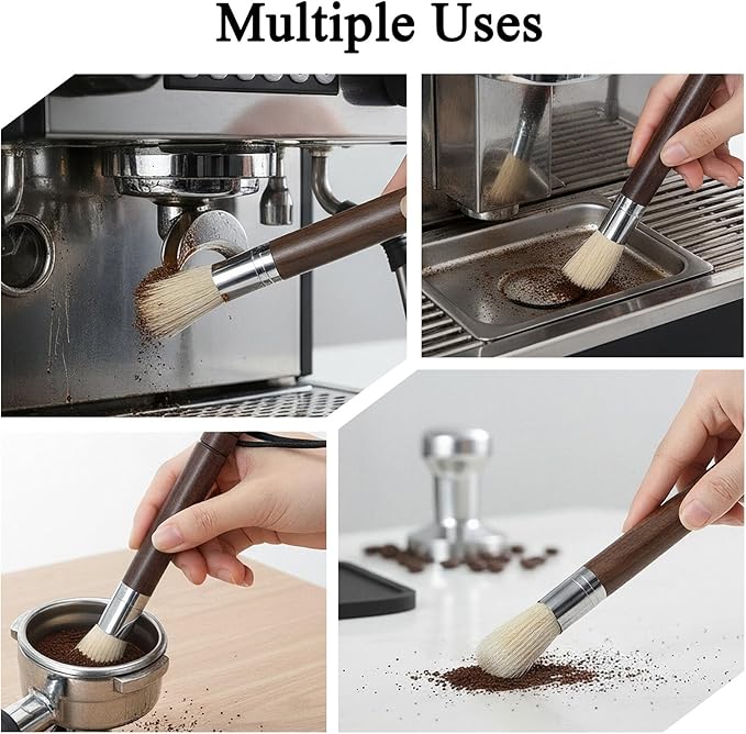 2 Pack Coffee Grinder Brush with Natural Wooden Handle, Espresso Machine Coffee Brush Cleaning Tool with Hanging Loop for Coffeebar Barista Home Kitchen Accessories