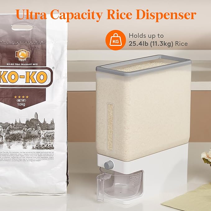 Lifewit Rice Dispenser 25 Lbs(11.3kg), Rice Storage Container Sealed Moisture Proof with Measuring Cup for Kitchen Pantry Household, BPA-Free