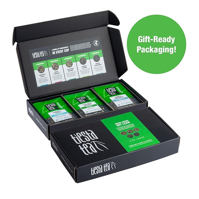 Tiesta Tea - Green Loose Leaf Tea Gift Set, Medium Caffeinated Assorted Blends, 5 Pouches of Hot & Iced Brews Variety Pack, Chinese Gunpowder, Chinese Jasmine, & Fruity Green