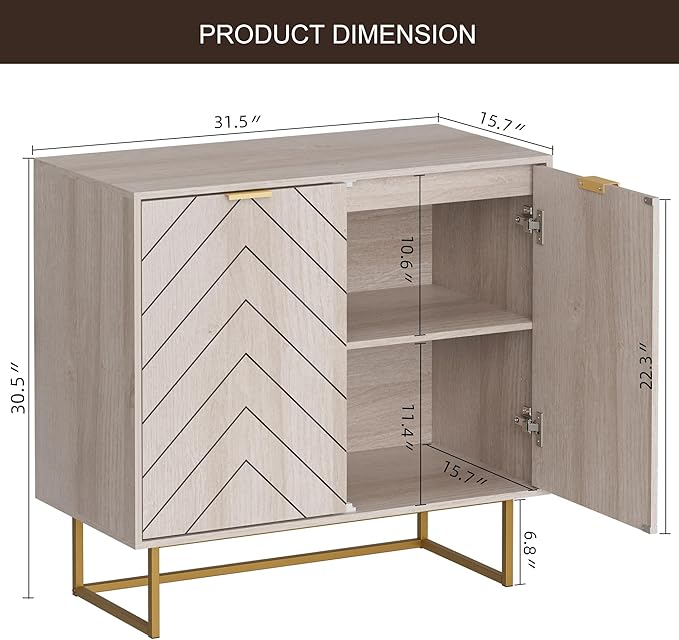 Scurrty 31.5" Natural Sideboard Buffet Cabinet, Cabinet with Doors & Adjustable Shelf for Living Room & Kitchen, Log Color