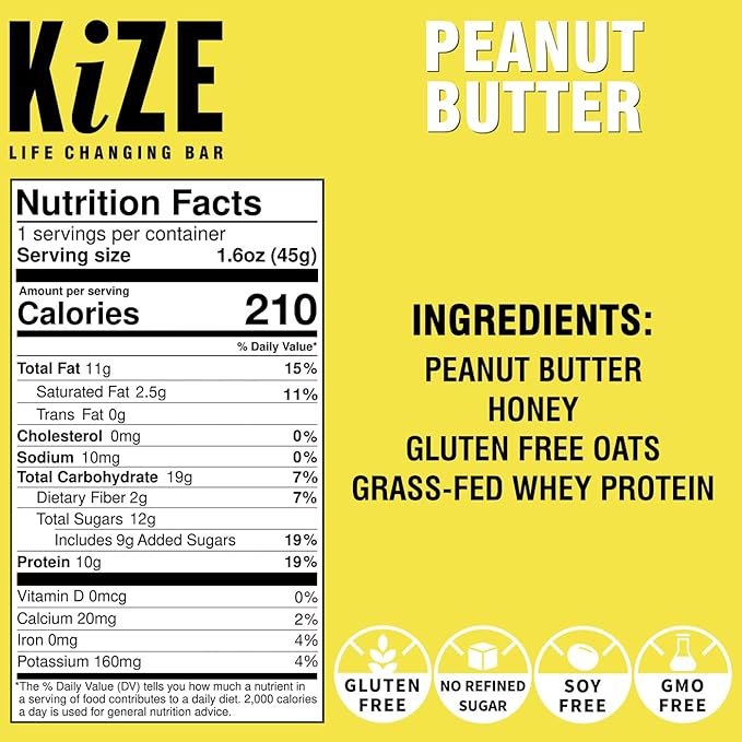 KiZE Energy Bars - Peanut Butter Lovers Variety Pack - 30-Count - Gluten Free, Dairy Free Options, Non-GMO, and High Protein Meal Replacement Energy Bars, Clean and Simple Food Ingredients - 7-10g High Protein Snacks (30 Count)
