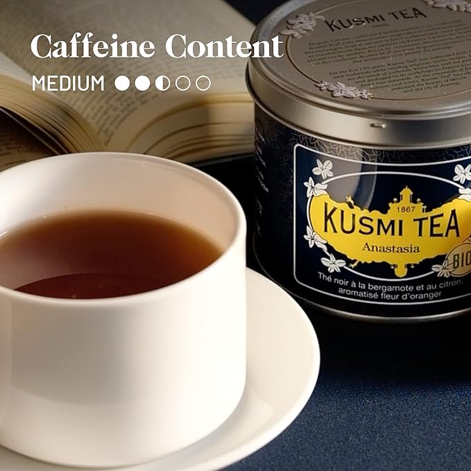 Kusmi Tea - Anastasia + Earl Grey Intense - Organic Black Tea - Blend of Black Tea - Caffeinated Tea - Loose Leaf Tea - 2 Tin Boxes of 3.5 oz