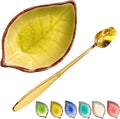 Coffee Spoon and Rest for Coffee Bar Accessories, Leaf Small Spoon Rest for Coffee Station, Tea Spoon Rest Tea Spoon Holder Teaspoon Rest, 1 PC (Ice Cracks Fall Yellow with Gold Rose Spoon)