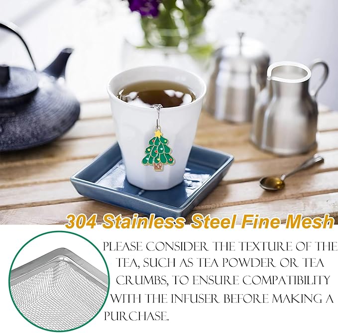 Christmas Themed Tea Infuser Set, Cube Tea Diffusers for Loose Tea, Reusable Tea Steeper with Christmas Tree and Santa Claus Pendant, 2 PCS