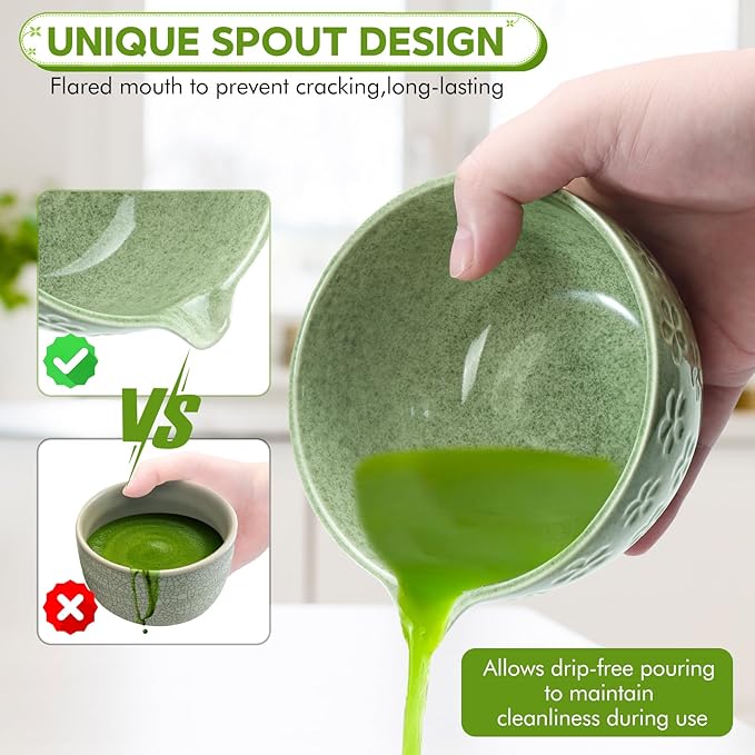 8 PCS Premium Matcha Whisk Set - Japanese Matcha Bowl Tea Making Tools Bamboo Whisk Kit Traditional Handcrafted Tea Ceremony Tools Gifts for Matcha Lovers and Beigners