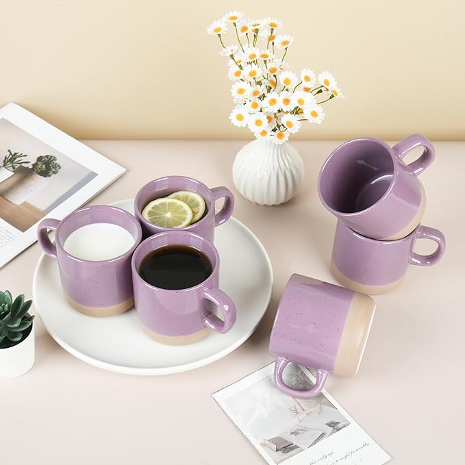 12 oz Coffee Mug Set for 6, Tea Cups with Handle for Coffee, Tea, Cocoa, Milk (Purple)