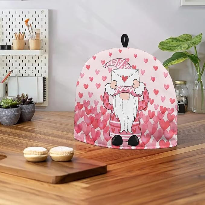 Gnomes Teapot Cover Tea Cozy Pink Teapot Insulated Kitchen Accessory Pink Tea Pot Cozy for Keeping Warm Love Hearts Teapot Dust Protector