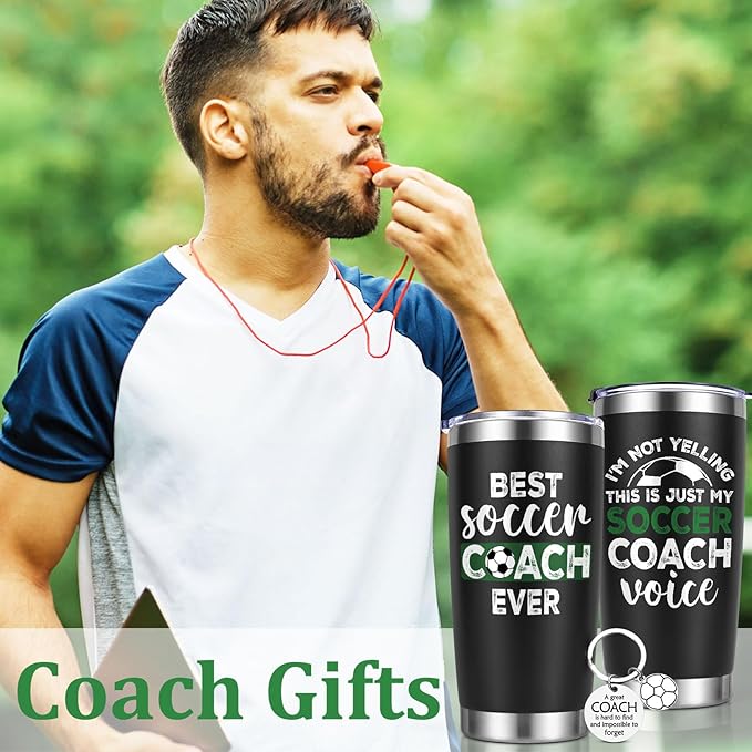 Lifecapido Soccer Coach Gifts, Best Soccer Coach Ever 20oz Insulated Tumbler, Coach Appreciation Gifts Thank You Gift Birthday Christmas Gift for Men, Black