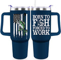 Fishing Tumbler with Handle For Men 40OZ Born to Fish Gift Stainless Steel Cups Insulated Tumblers Fisherman Gifts For Dad Daddy Funny Saying Green Fish White Mugs