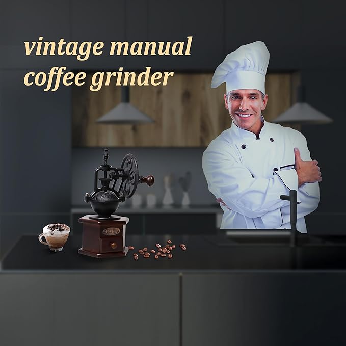 Manual Coffee Grinder Vintage Wooden Coffee Bean Grinder Hand Grinder Roller Antique Coffee Mill for Making Mesh Coffee Classic French Press for Decoration (Hexagon)