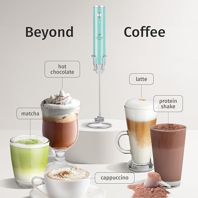 Zulay Kitchen Lux Electric Milk Frother Rechargeable Handheld - Powerful 2-Speed Motor, Waterproof, 2000mAh Battery - Drink Mixer for Latte, Cappuccino, Matcha & Protein Powder - Sky Blue