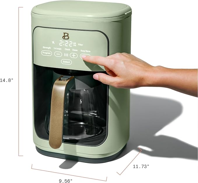 Beautiful 14-Cup Programmable Single Serve Drip Coffee Maker with Touch Display - Automatic Coffee Machine with Timer for Home & Office - by Drew Barrymore (Sage Green)