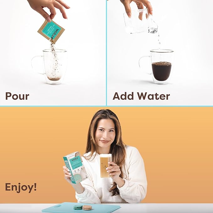 Waka Premium Instant Coffee Sachets — 100% Arabica Freeze Dried Beans — For Hot or Iced Coffee (8 Count, Dark Roast)